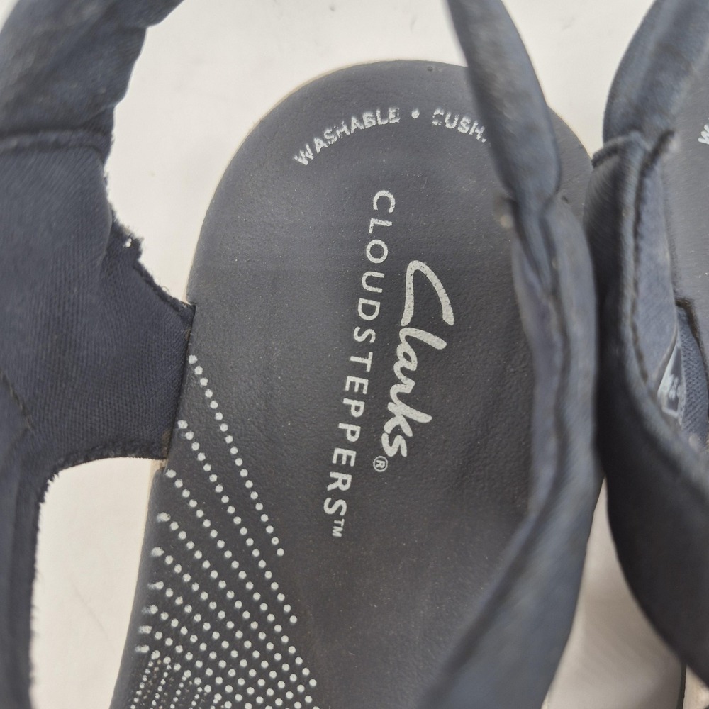Clarks Cloudsteppers Sandals Womens Size 6 Blue Strappy Hook & Loop Wedge 28504 - Picture 6 of 13